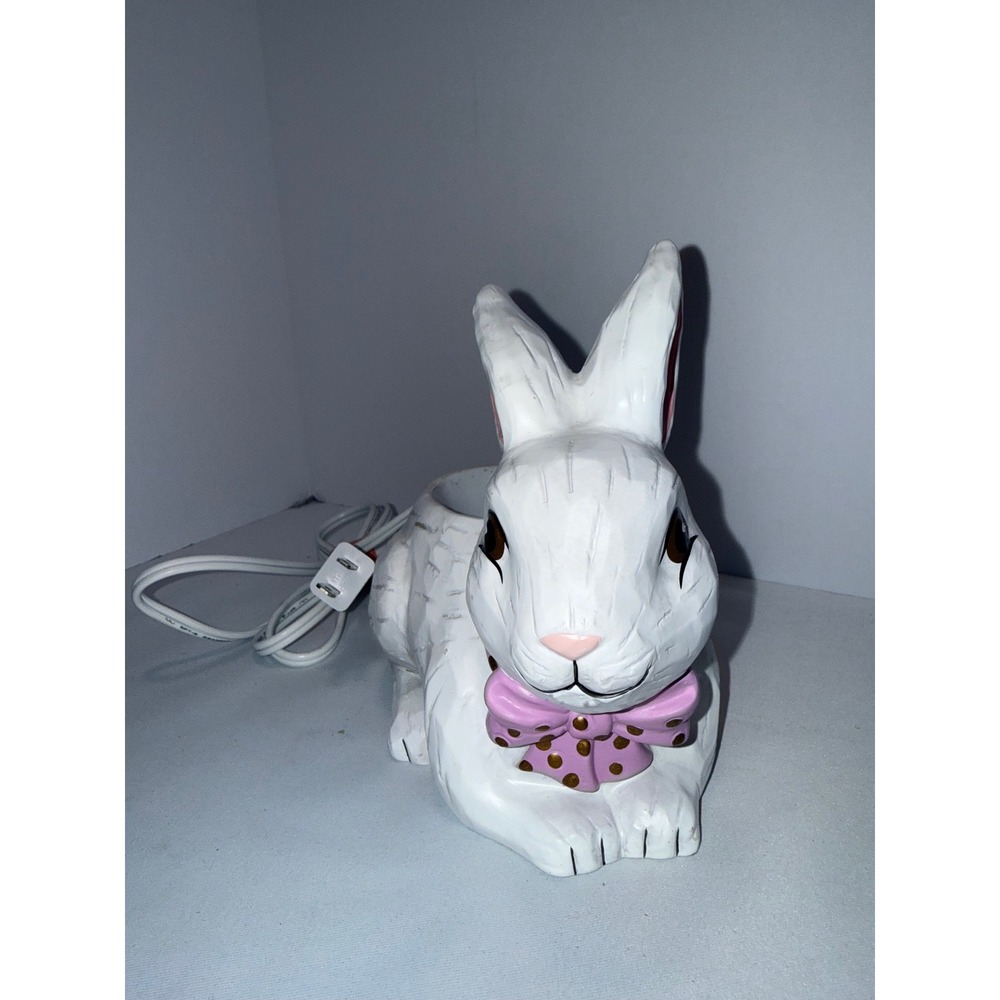 Scentsy Easter Bunny Wax Warmer White Rabbit Pink Bow Ceramic Electric Fragrance - Picture 2 of 6